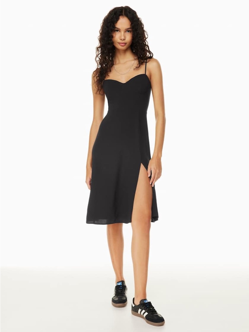 Aritzia Sunday Best Viola Bustier Style Black Midi Dress Thigh Slit Smocked Back